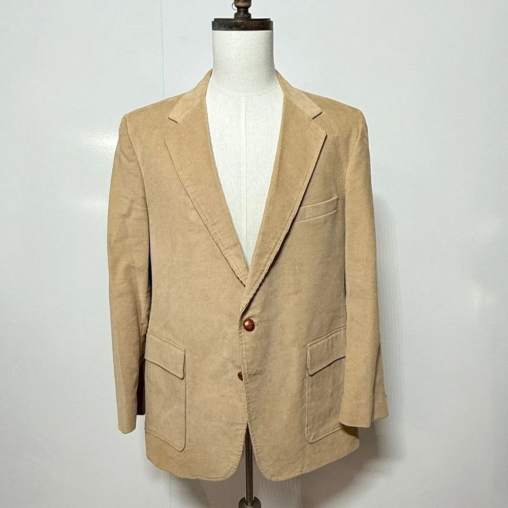 Vintage Levis Corduroy Blazer Mens 44R Tan Elbow‎ Patches Sport Coat Jacket